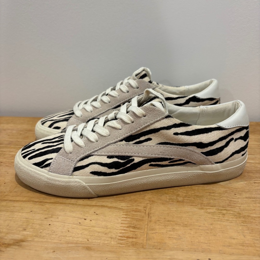 Madewell Zebra Print Sidewalk Low Top Sneakers White Size 9 Calf Hair AE247
